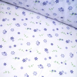 Polycotton Fabric Little Flowers & Small Stems Leaves Floral Petal Lilac 