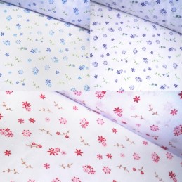 Polycotton Fabric Little Flowers & Small Stems Leaves Floral Petal