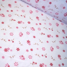 Polycotton Fabric Little Flowers & Small Stems Leaves Floral Petal Pink
