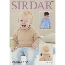 Sirdar Knitting Pattern 4742 Baby Childrens Roll Neck Round Neck Sweater Jumper 0-7 Years
