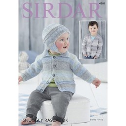 Sirdar Easy Knitting Pattern 4801 Children Baby Cardigan & Hat Snuggly Rascal DK