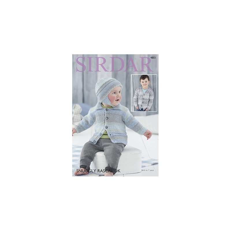 Sirdar Easy Knitting Pattern 4801 Children Baby Cardigan & Hat Snuggly Rascal DK