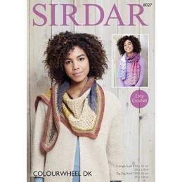 Sirdar Easy Crochet Pattern 8027 Womens ZigZag & Triangle Scarf Colourwheel DK