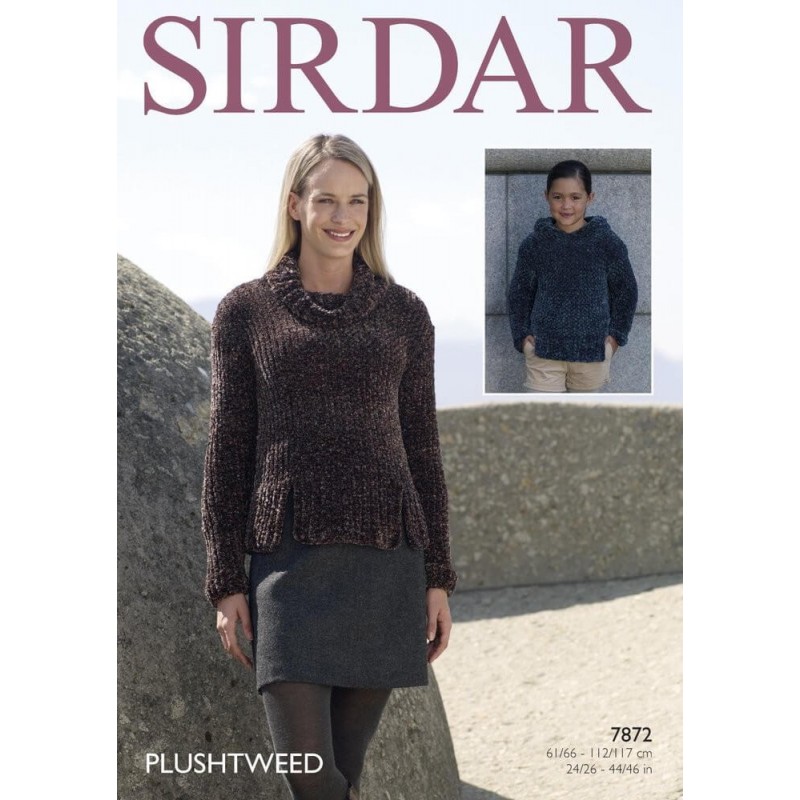 Sirdar Knitting Pattern 7872 Cowl Neck or Hooded Sweater in Plushtweed