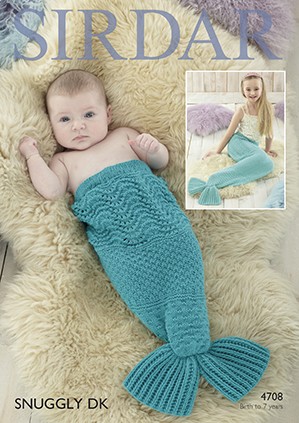 Sirdar Knitting Pattern 4708 Baby Children Mermaid Fish Tail Blanket Snuggly DK