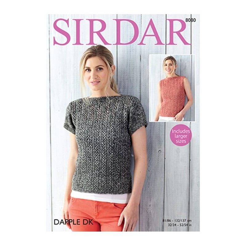 Sirdar Knitting Pattern 8080 Boat Neck Cable Stripe Top or Vest Dapple DK