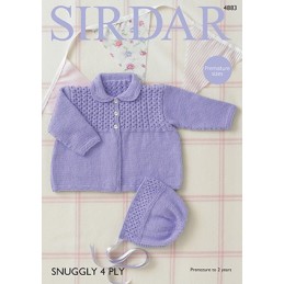 Sirdar Knitting Pattern 4883 Babies Cute Coat & Bonnet Knit Snuggly 4 PLY