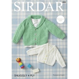 Sirdar Knitting Pattern 4884 Babies Collared & V Neck Cardigan Knit Snuggly 4PLY