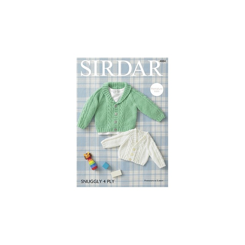 Sirdar Knitting Pattern 4884 Babies Collared & V Neck Cardigan Knit Snuggly 4PLY