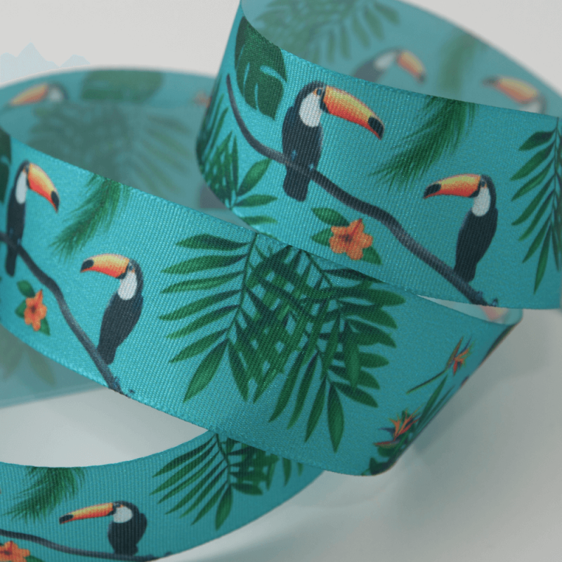 1 Metre x 25mm Tropical Toucan Bird Polyester Grosgrain Ribbon Craft Berisfords