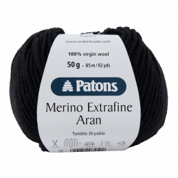 Patons Merino Extra Fine Aran 100% Virgin Wool Knit Yarn Craft Wool 50g Ball 0299 Black