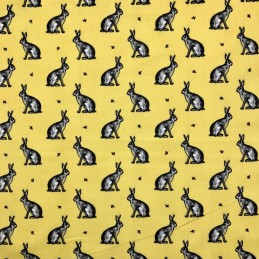 Yellow 100% Cotton Fabric Lifestyle Beatrix Bunny Rabbit Hare Animal Bunnies 140cm Wide