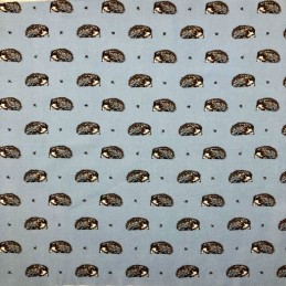 Powder Blue 100% Cotton Fabric Lifestyle Harriet Hedgehog Animals Wildlife 140cm Wide