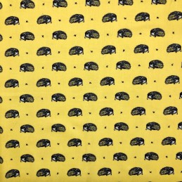 Yellow 100% Cotton Fabric Lifestyle Harriet Hedgehog Animals Wildlife 140cm Wide