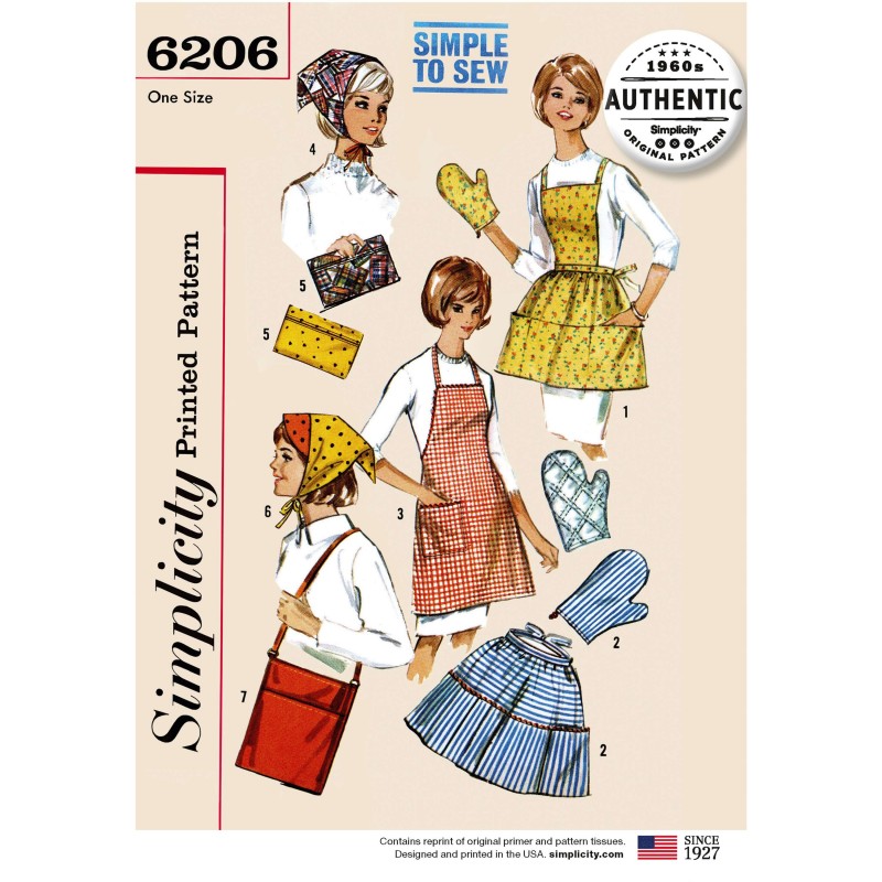 Simplicity 6207 Vintage 1960s Gift & Accessories Kitchen Apron Sewing Patterns