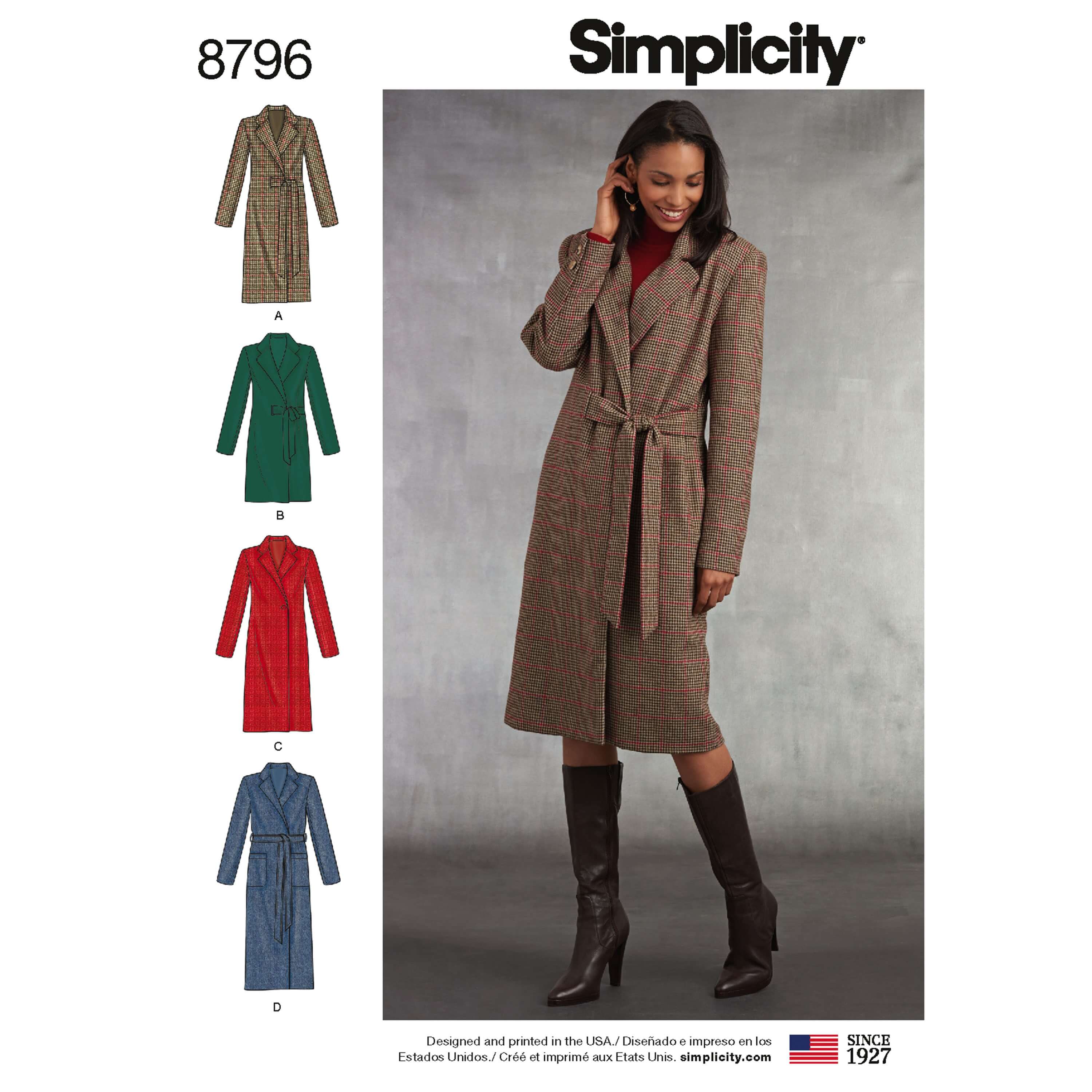 Simplicity 8796 Misses/ Petite Lined Coat Sewing Patterns