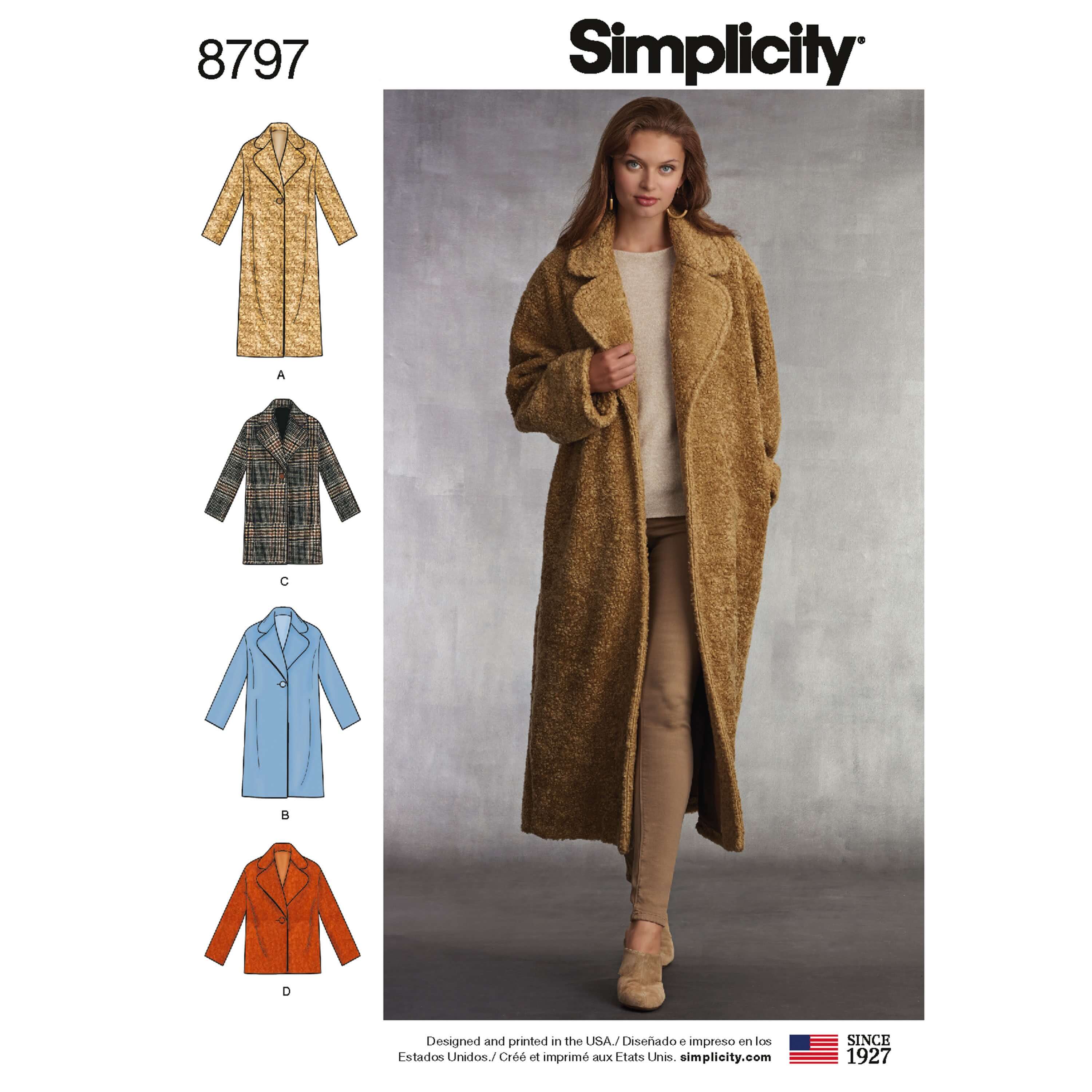 Simplicity 8797 Misses' Loose Fitting Coat With Lining Sewing Patterns