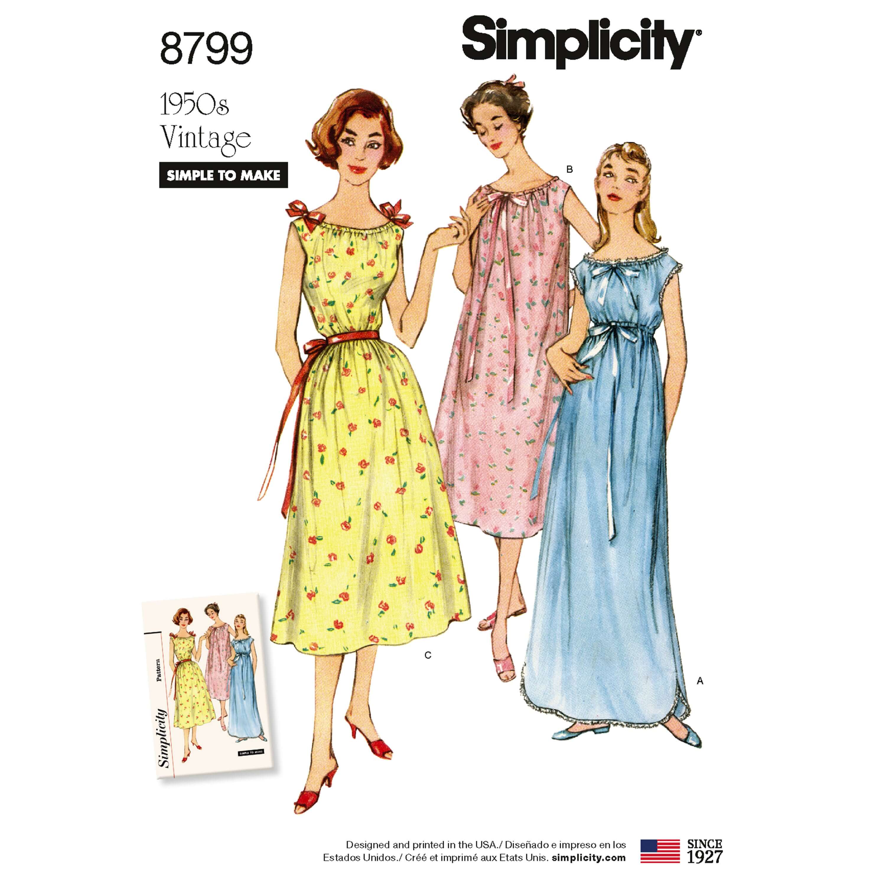 Simplicity 8799 Misses' Vintage Nightgowns Sewing Patterns