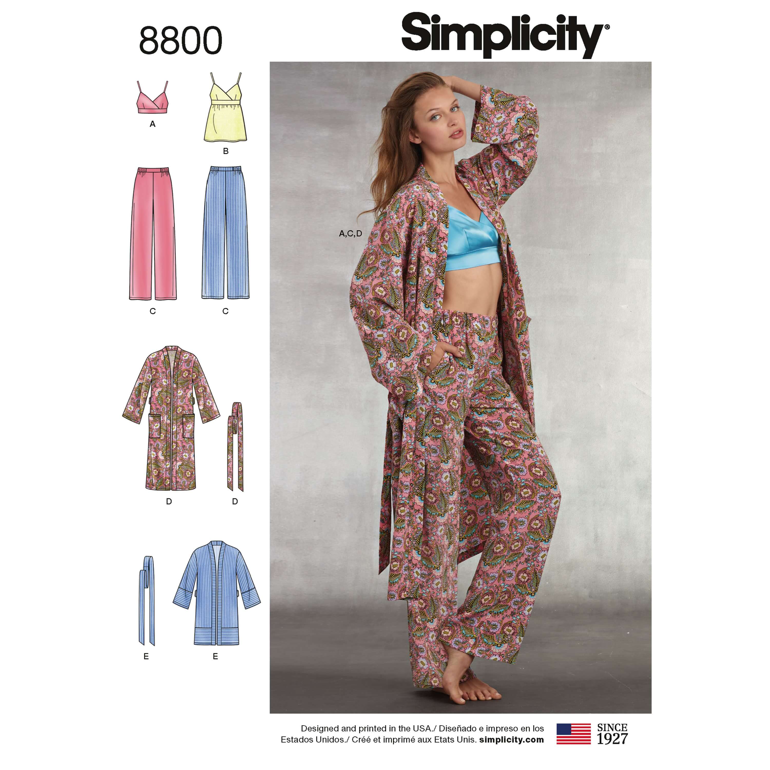 Simplicity 8800 Misses' Robe, Trousers & Bralette Sewing Patterns