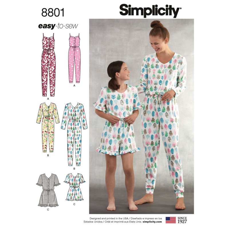 Simplicity 8801 Girls and Misses Knit Jumpsuit Romper Sewing Patterns