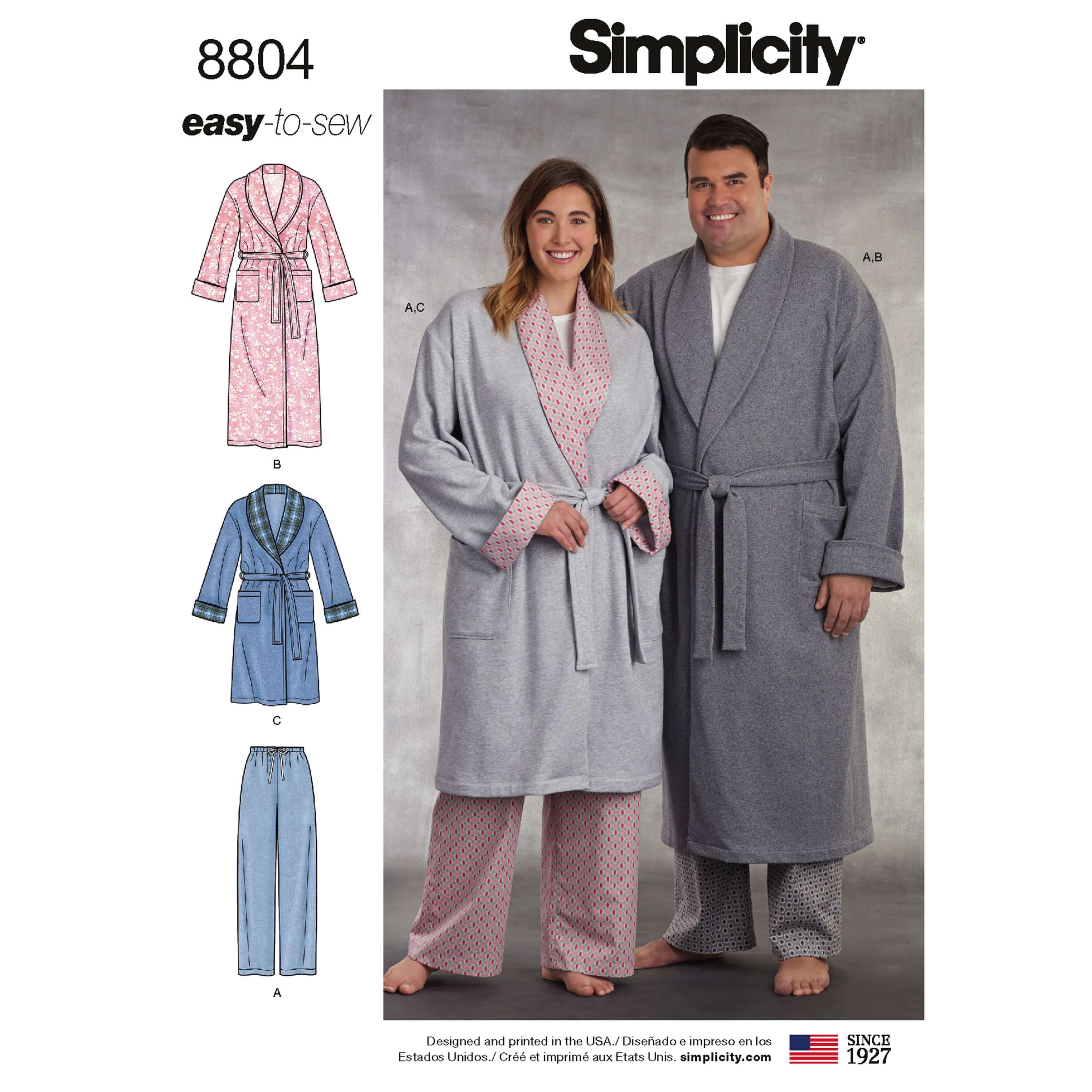 Simplicity 8804 Women's and Men's Robe and Trousers Sewing Pattern