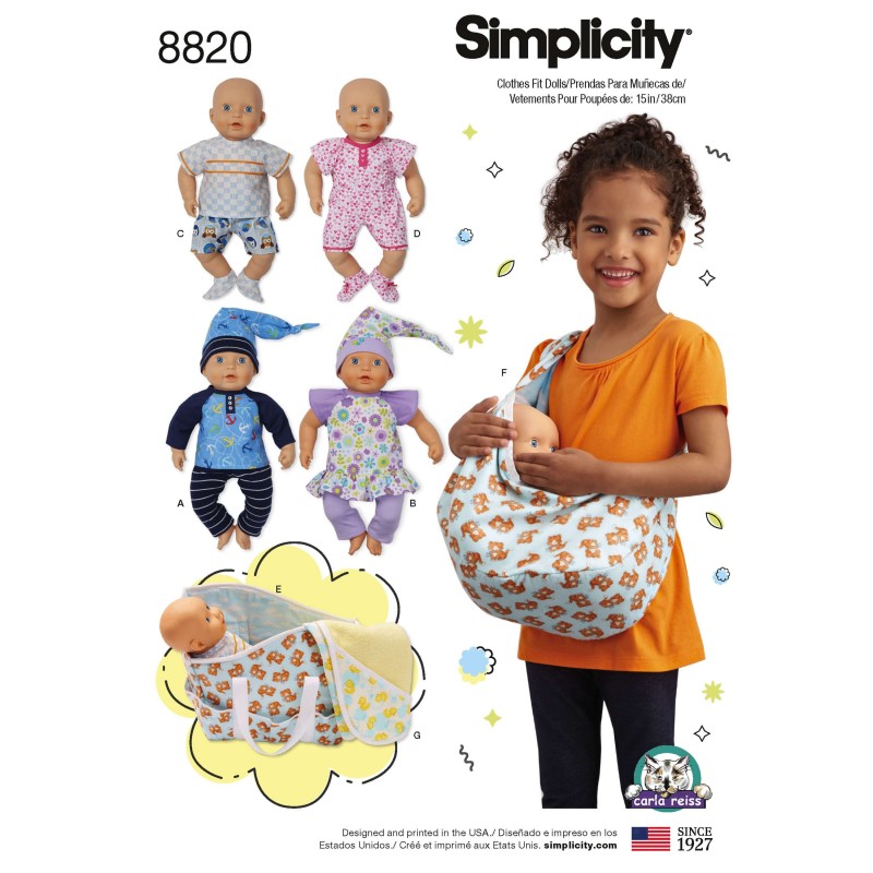 Simplicity Pattern 8820 15" Baby Doll Clothes Children Sewing Patterns