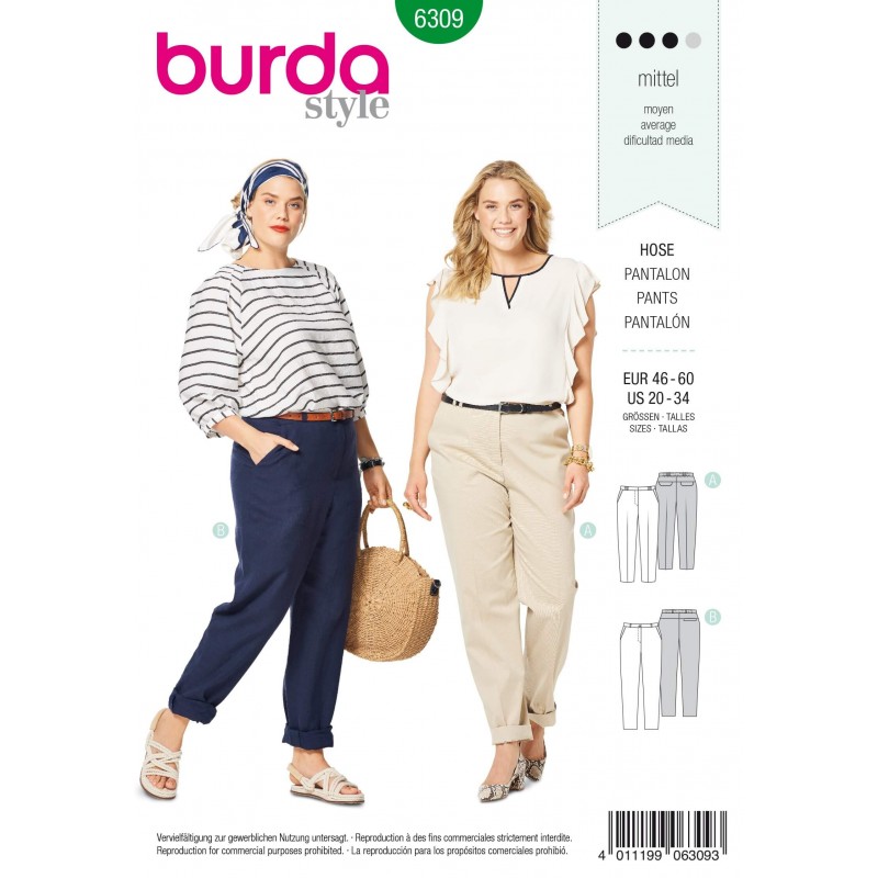 Burda Style Women's Trousers With Yoke Pockets Casual Wear Sewing Pattern 6309