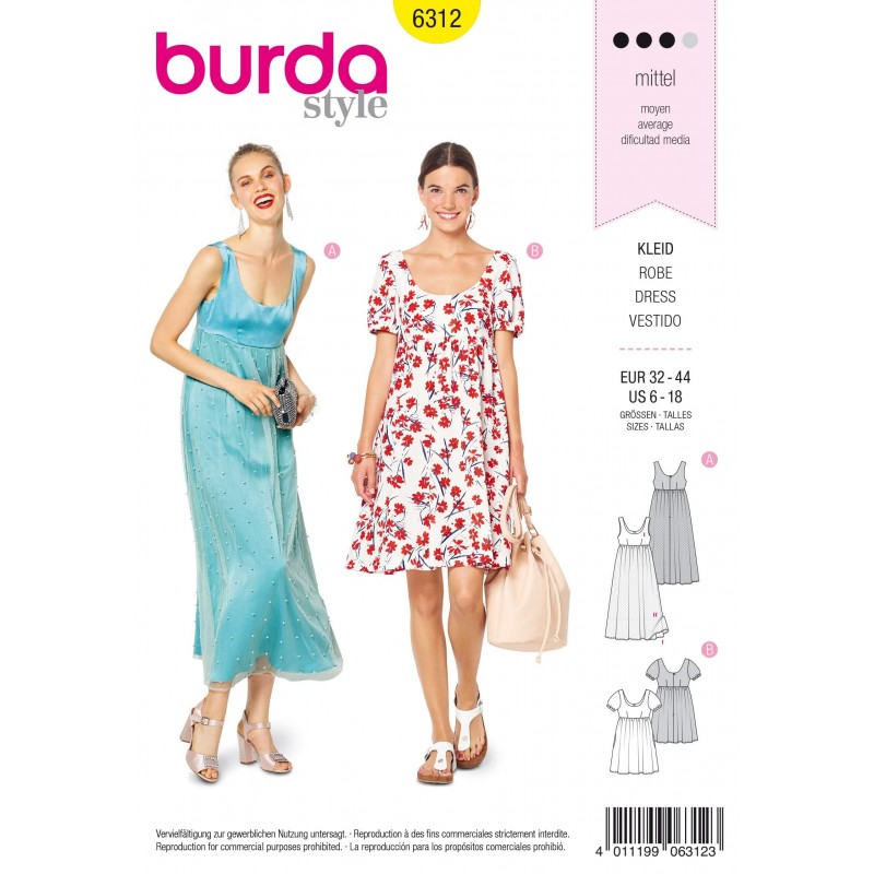 Burda Style Womens Long Pinafore Summer Dresses Casual Wear Sewing Pattern 6312
