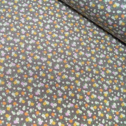 Taupe 100% Cotton Poplin Fabric Rose & Hubble Sandy's Garden Floral Flowers Daisy