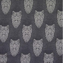 Cotton Elastane Jersey Stretch Fabric Wolf Wolves Knit Animals Wild Grey