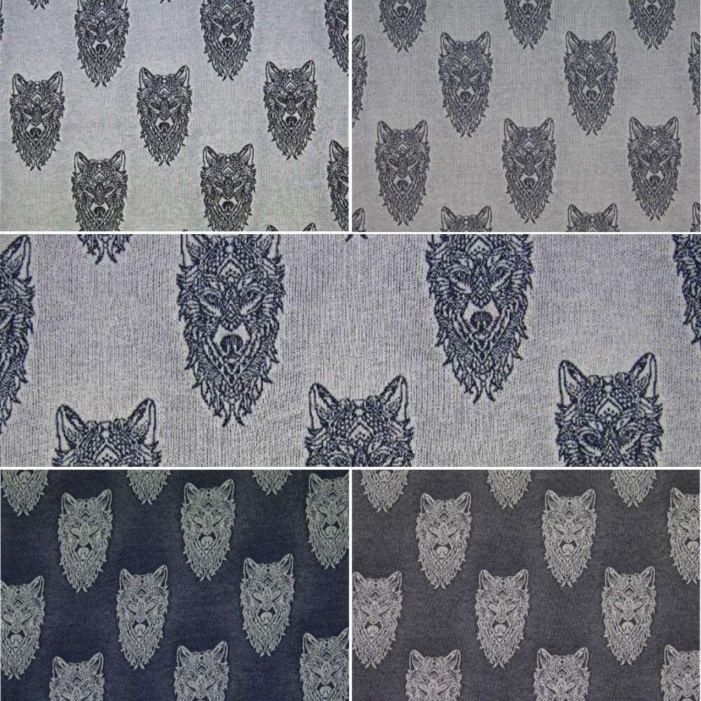 Cotton Elastane Jersey Stretch Fabric Wolf Wolves Knit Animals Wild Marl Grey