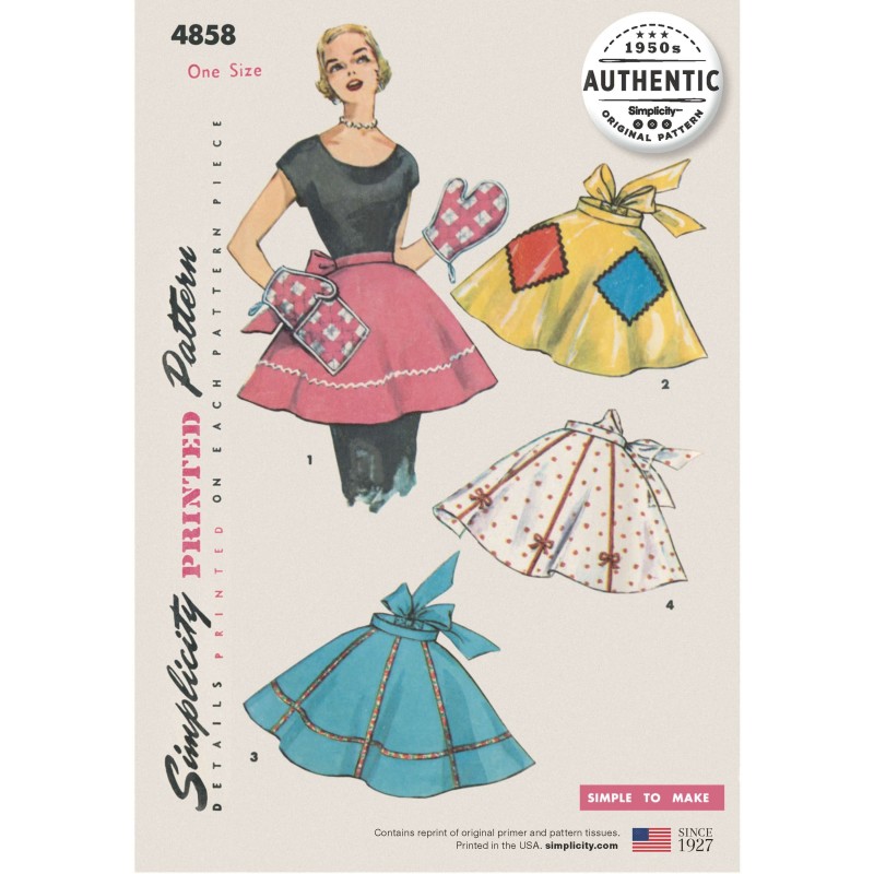 Simplicity Pattern 4858 One Size Vintage Apron Plus Mitts 1960s