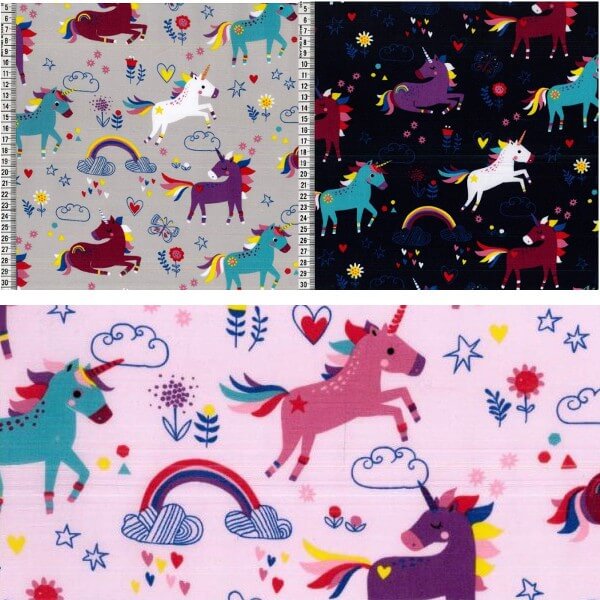 Pink 100% Cotton Fabric Unicorns Horse Fairytale Rainbow 150cm Wide