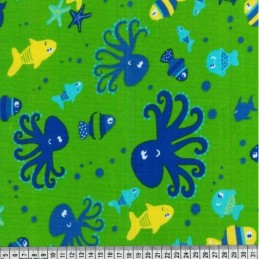 Lime 100% Cotton Corduroy Fabric Under The Sea Life Octopus 