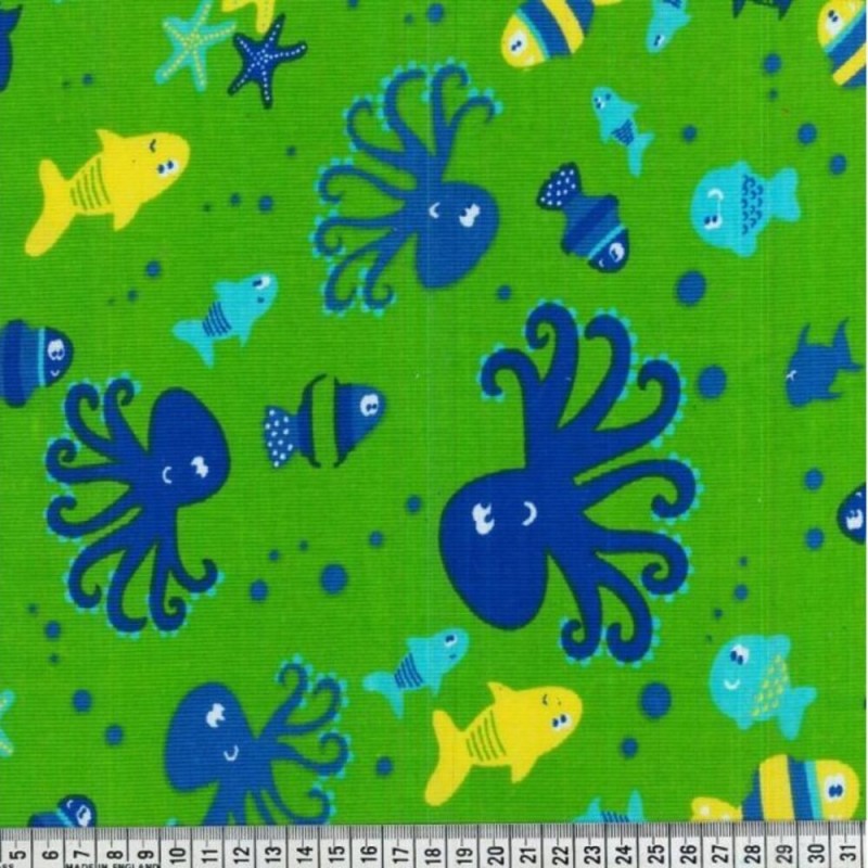 100% Cotton Corduroy Fabric Under The Sea Life Octopus 