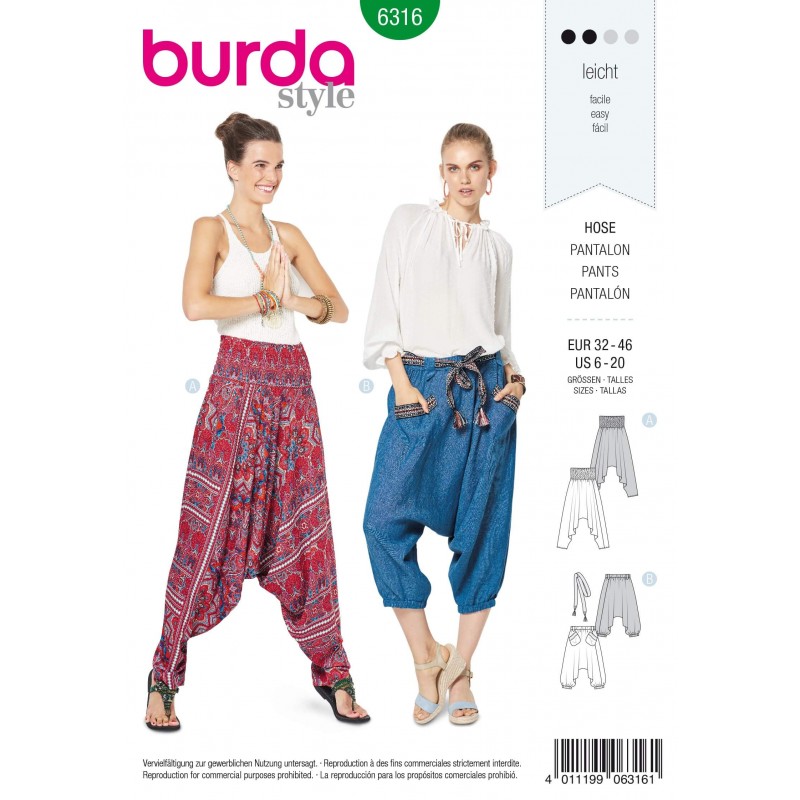 Burda Style Misses' Vacation Harem Trousers Holiday Casual Sewing Pattern 6316