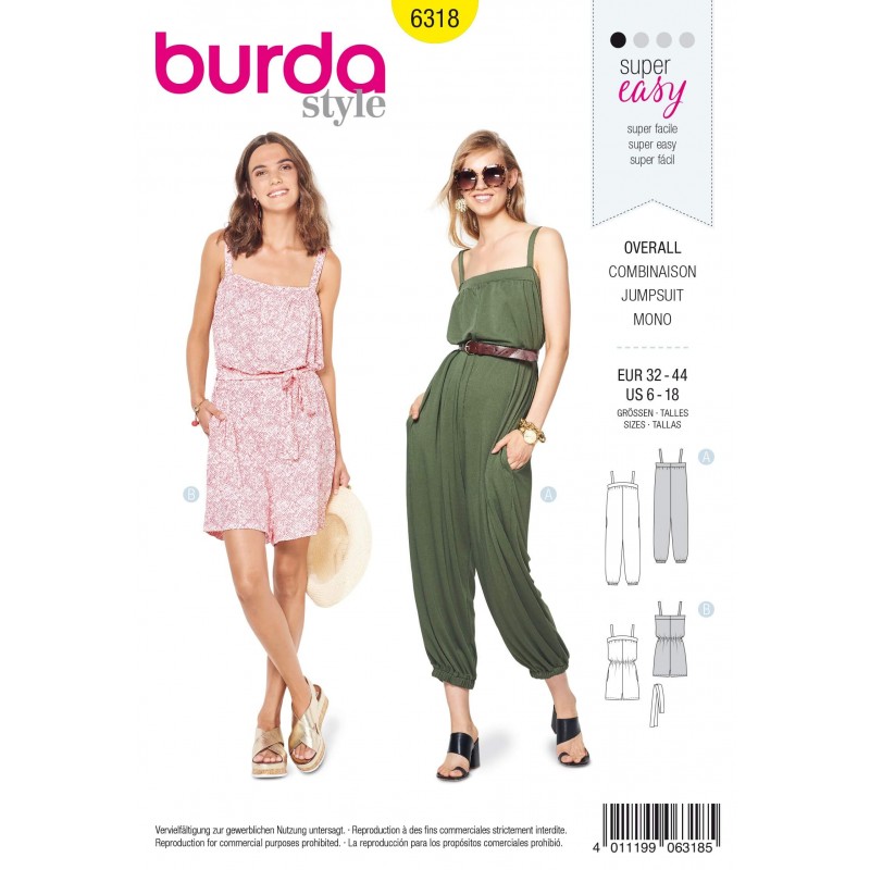 Burda Style Misses' Jumpsuit Romper Onesie Summer Wear Sewing Pattern 6318