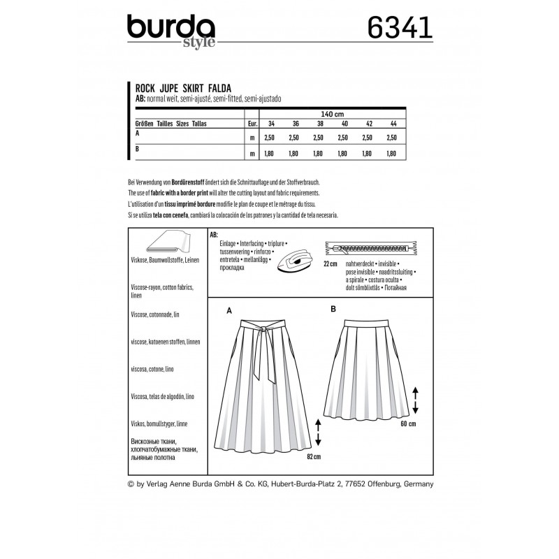 Burda Style Misses' Inverted Pleat Skirt In 2 Lengths Summer Sewing...