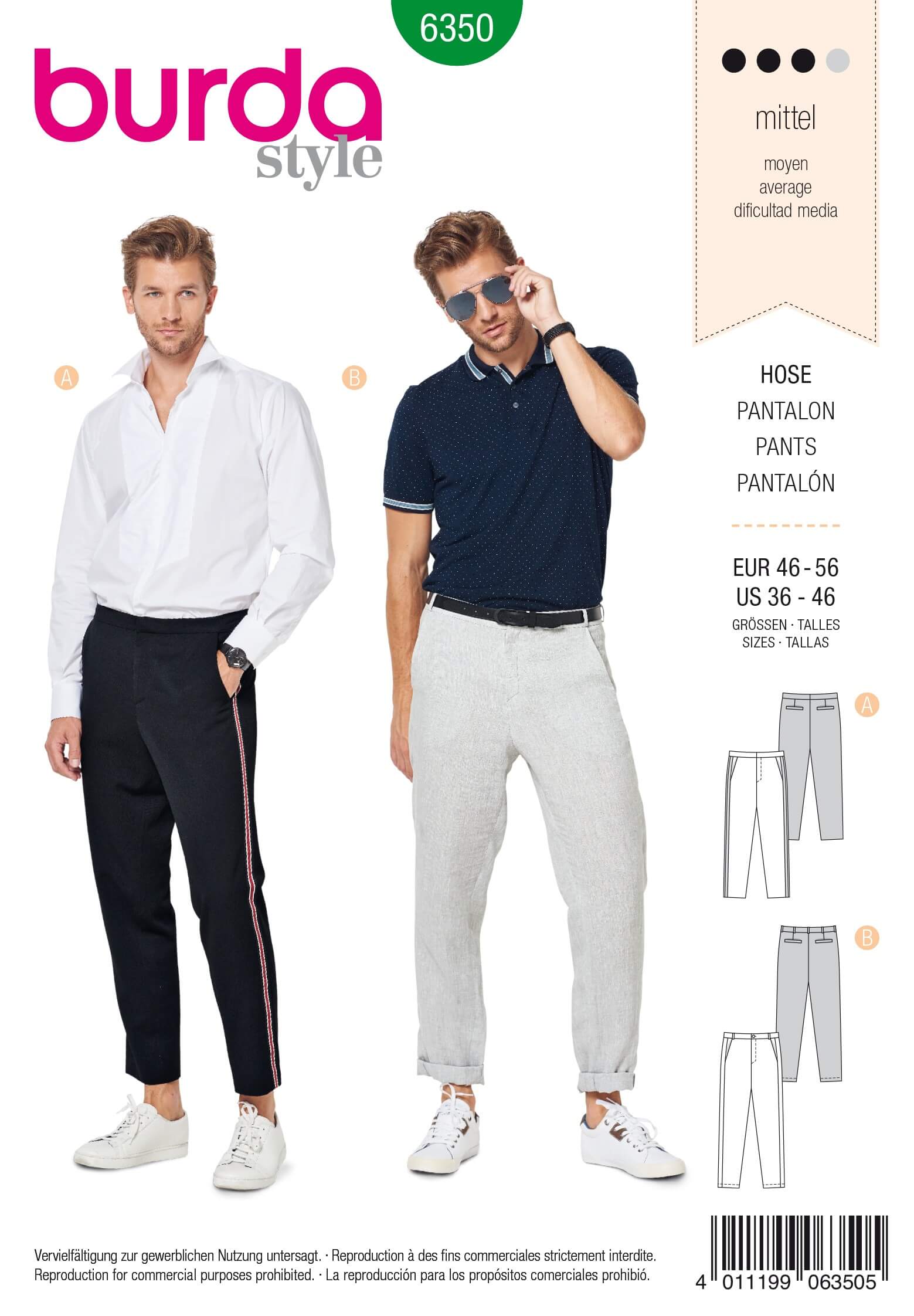 Burda Mens Trousers with Angled Pockets Casual & Formal Wear Sewing Pattern 6350