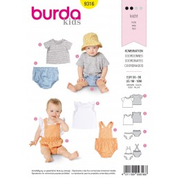 Burda Baby's Top & Bottoms Set Overall Style Sewing Pattern 9316