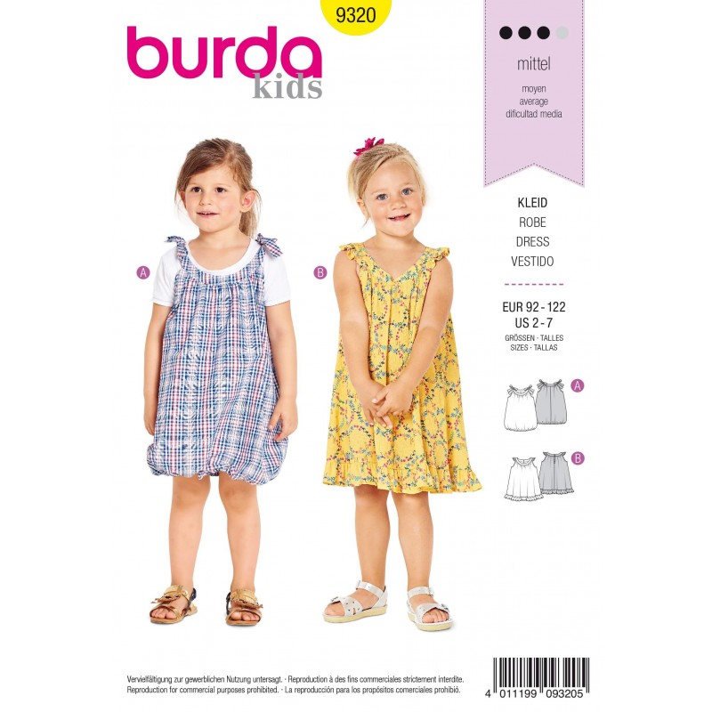 Burda Style Child's Girl's Pinafore Summer Dress Frilly Sewing Pattern 9320