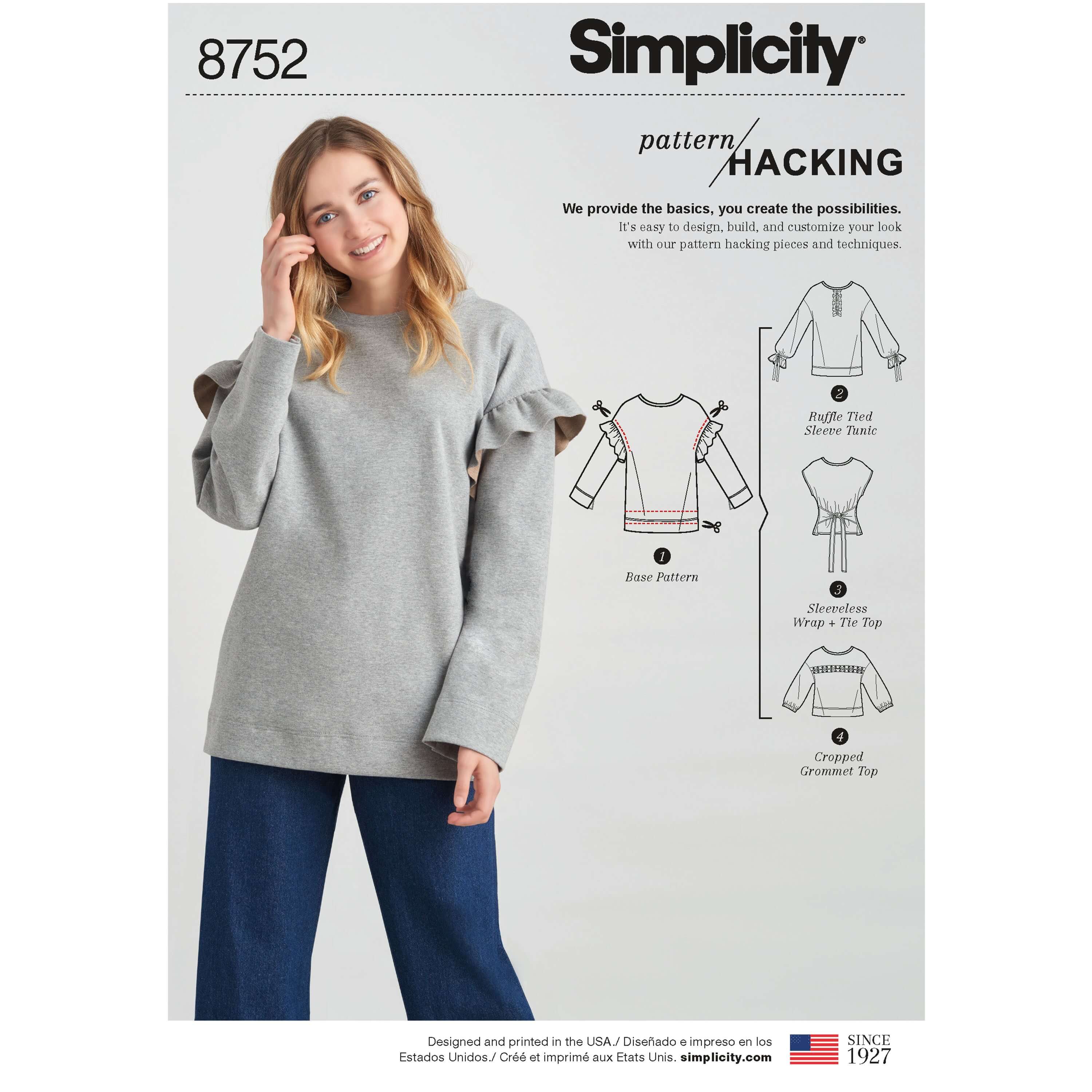 Simplicity Pattern 8752 Misses Knit Tops with Pattern Hacking Sewing Pattern
