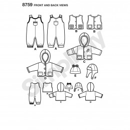 Simplicity Sewing Pattern 8759 Babies Winter Separates and Accessories