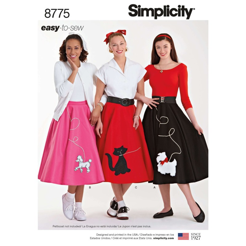 Simplicity Sewing Pattern 8775 Women's Rockabilly Poodle Skirts 50s Costumes