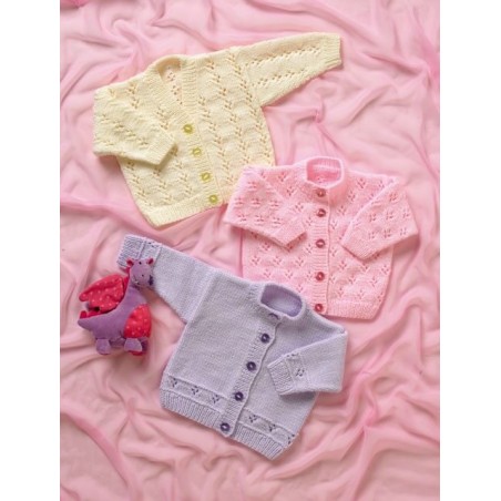 Knitting Pattern James C Brett JB005 Baby Cardigan with Flower De...