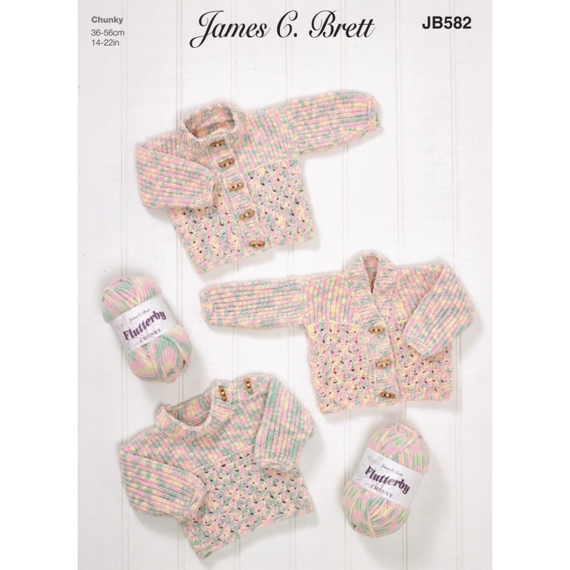 Knitting Pattern James C Brett JB582 Baby Chunky Cardigan & Jumper