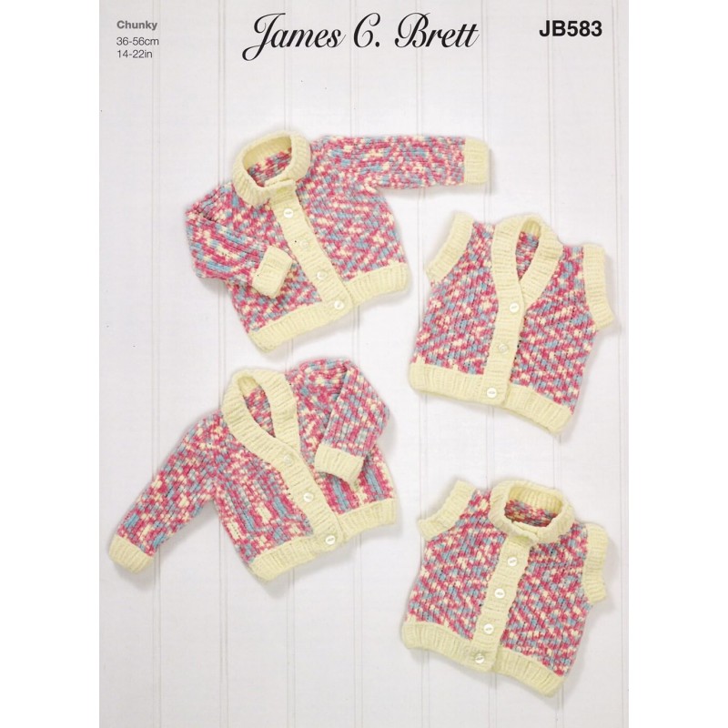Knitting Pattern James C Brett JB583 Baby Chunky Cardigan Vest & Jumper
