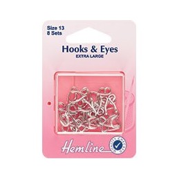 Hemline Hooks and Eyes: Nickel - Size 13