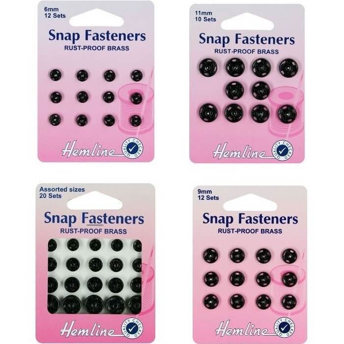 Hemline Sew On Snap Fasteners: Black  7mm 