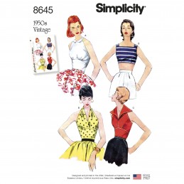 Simplicity Sewing Pattern 8645 Women’s Vintage 50s Halterneck Tops